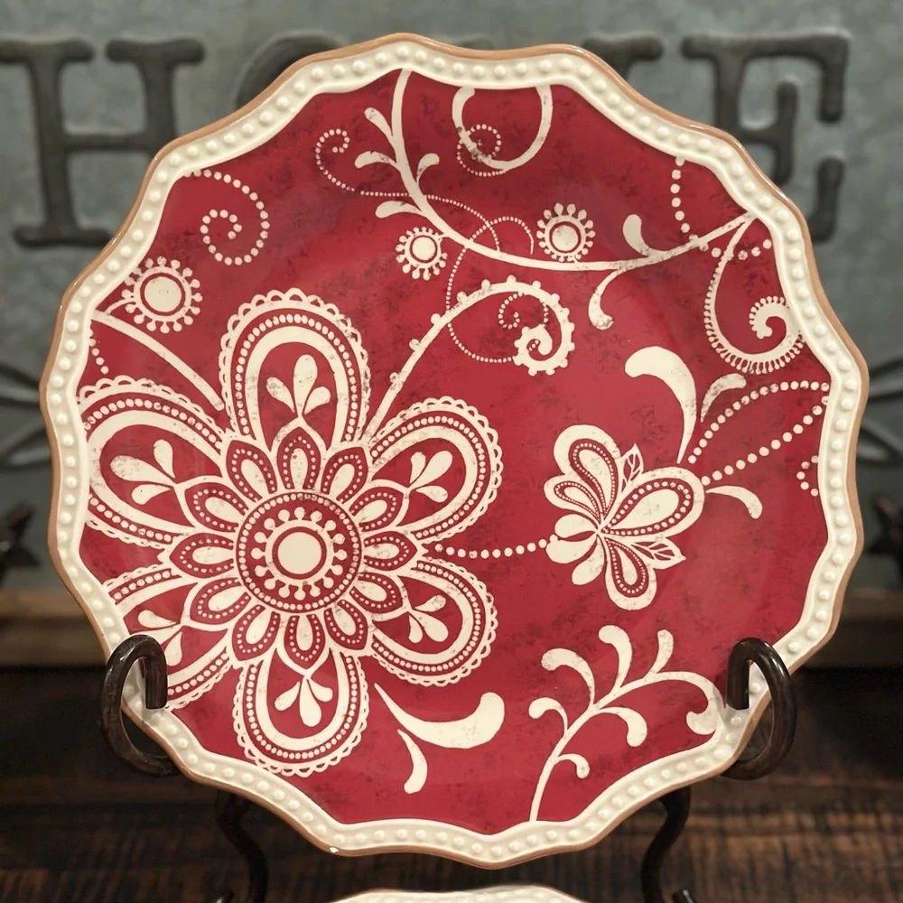 Set of 4 Pier 1 Retired Maribeth 8.5” Stoneware Salad Scalloped Plates